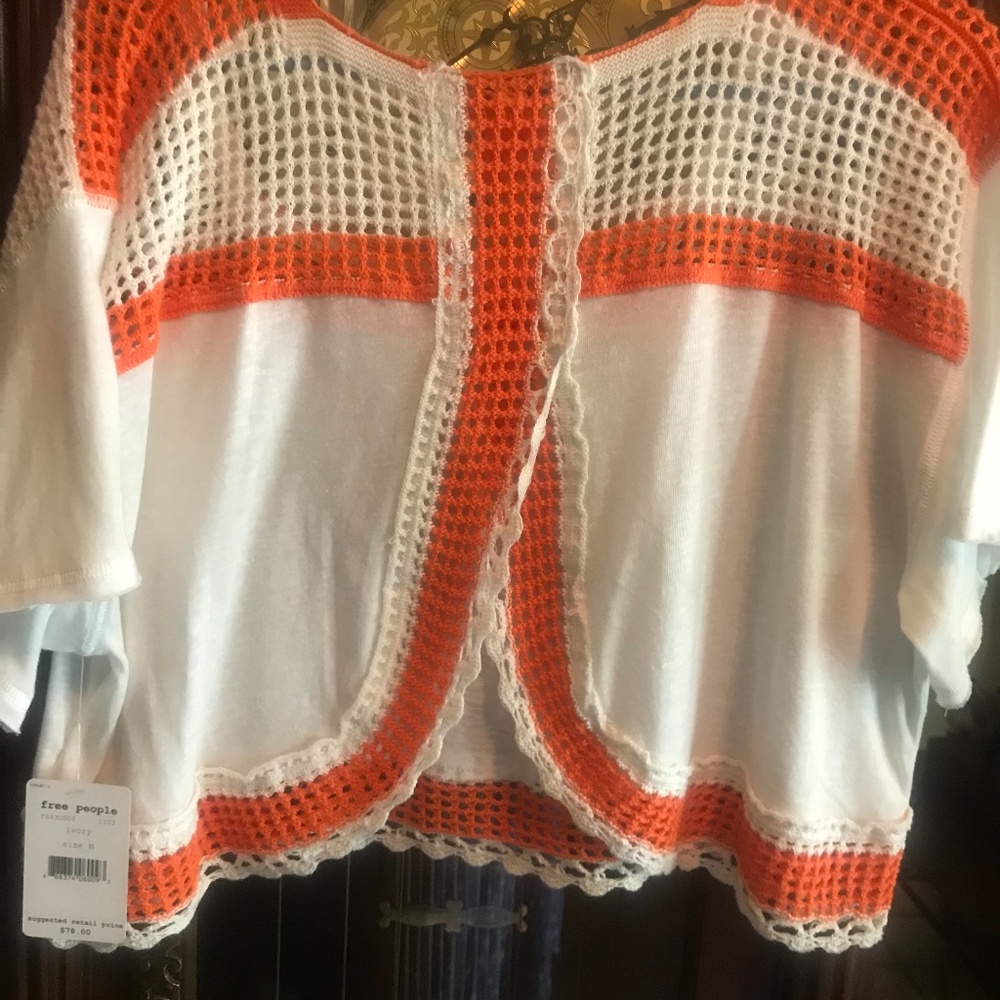 Free People Women’s Medium Ivory & Orange Crop Top